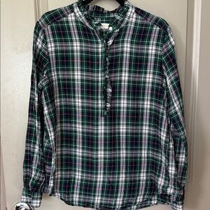 LOFT Women’s**HOLIDAY COLLECTION**Christmas green Plaid frill Button-Down Shirt